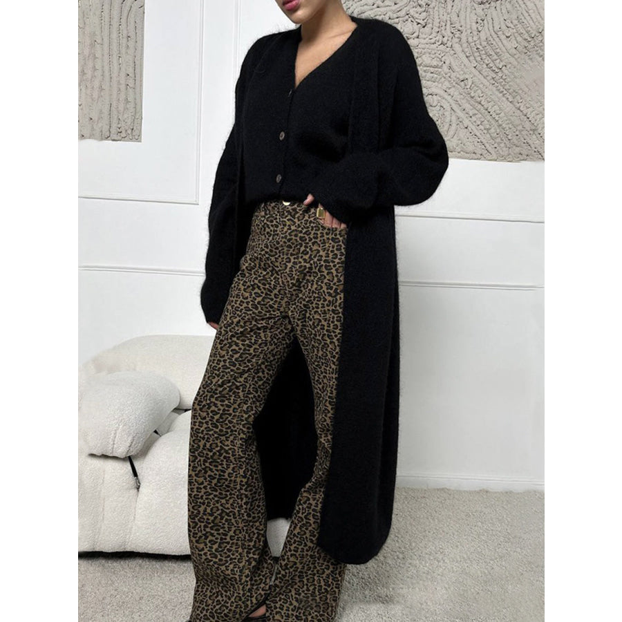 Fuzzy Open Front Solid Color Cardigan Black / One Size Apparel and Accessories