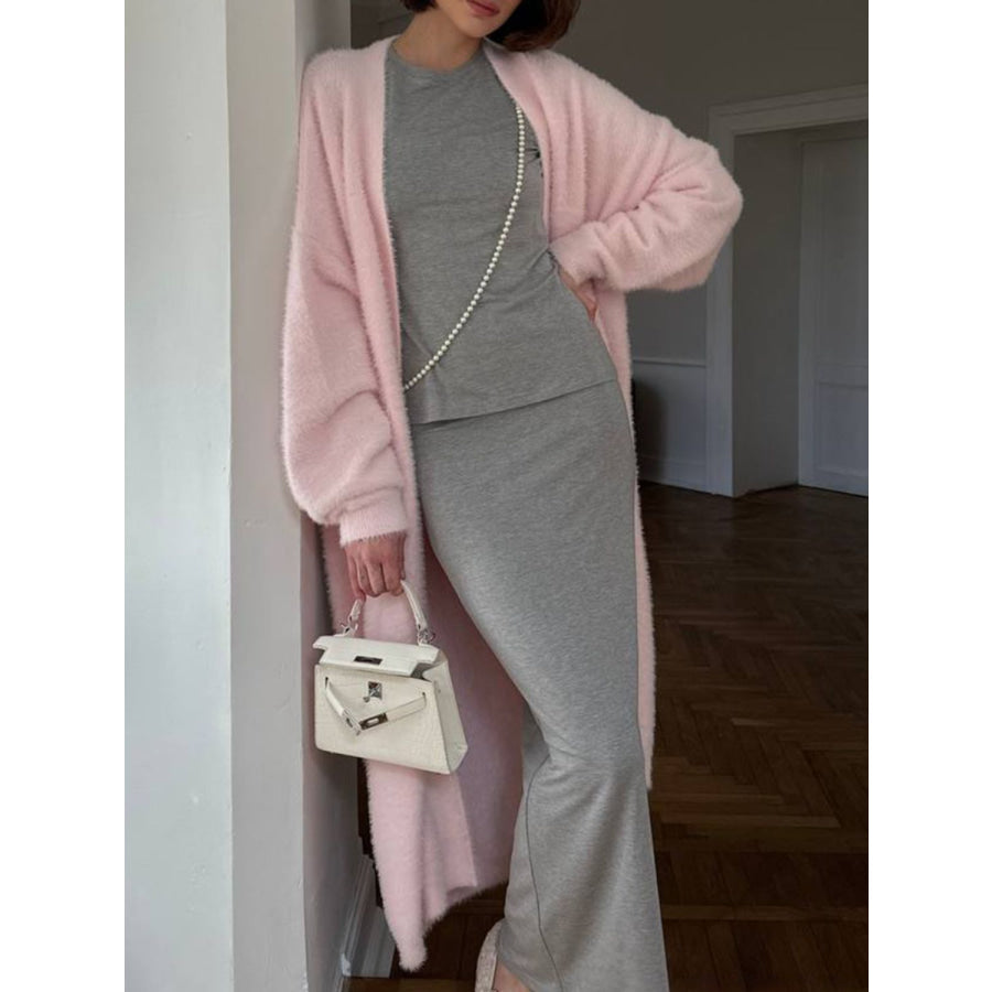 Fuzzy Open Front Solid Color Cardigan Blush Pink / One Size Apparel and Accessories