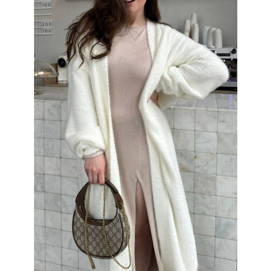 Fuzzy Open Front Solid Color Cardigan White / One Size Apparel and Accessories
