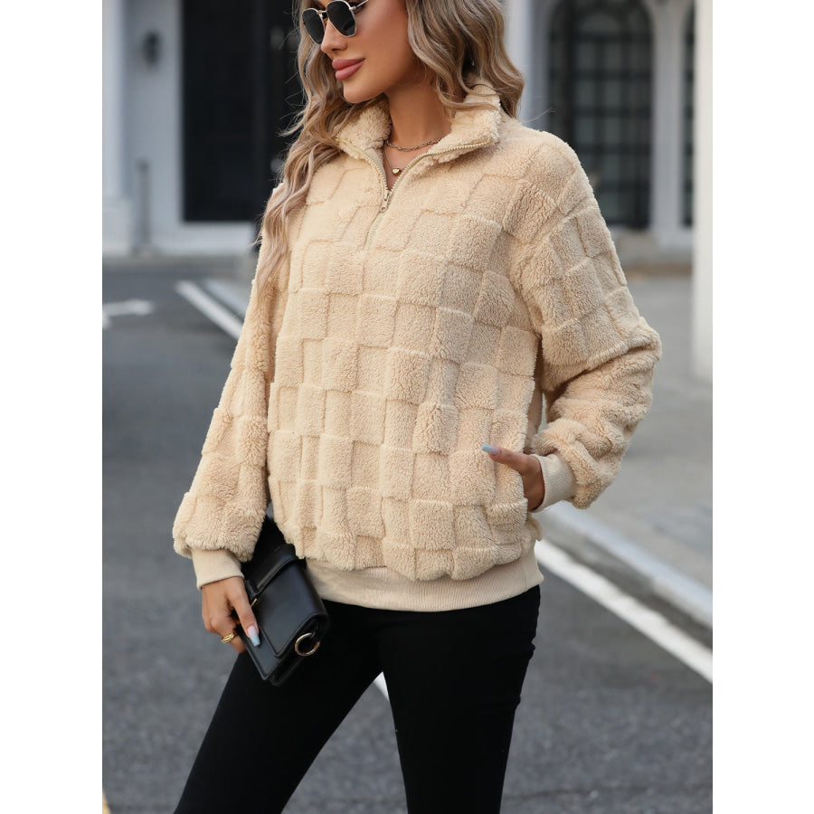 Fuzzy Quarter Zip Long Sleeve Sweatshirt Apparel and Accessories