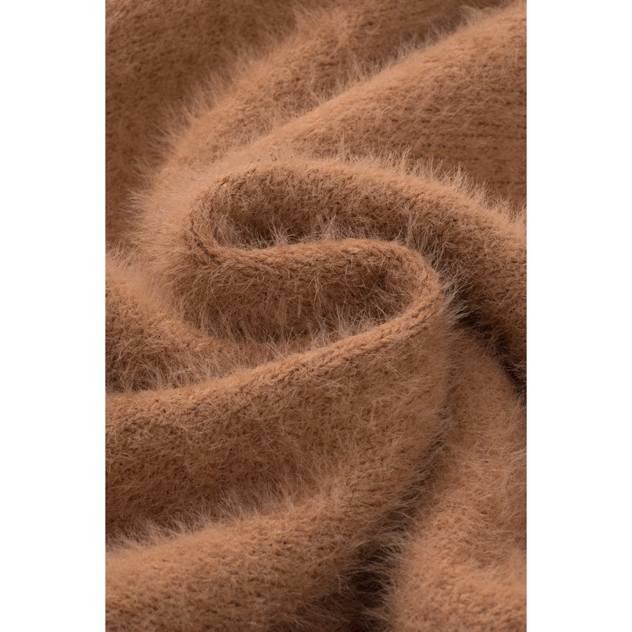 Fuzzy Round Neck Half Sleeve Sweater Apparel and Accessories