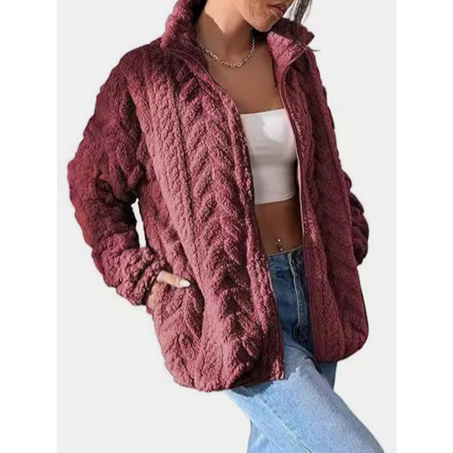 Fuzzy Zip Up Long Sleeve Jacket Apparel and Accessories