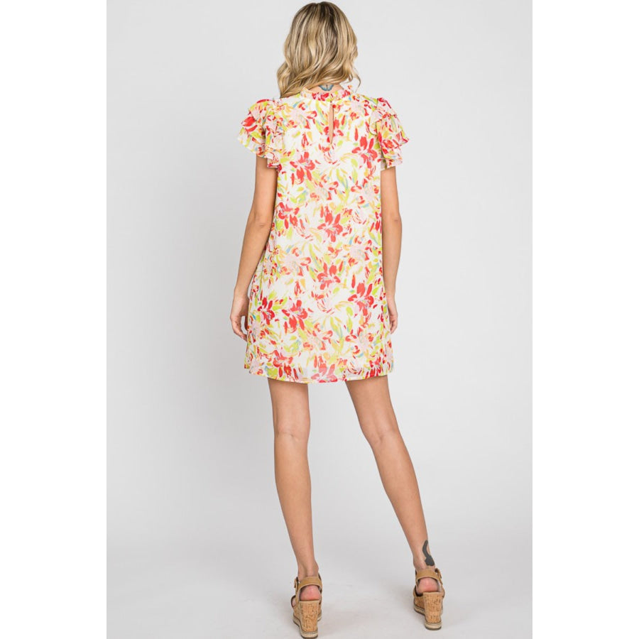 GeeGee Floral Short Sleeve Mini Dress Apparel and Accessories
