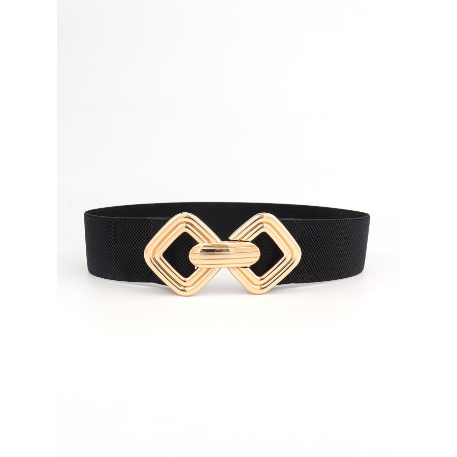 Geometric Buckle Elastic Wide Belt Black / One Size