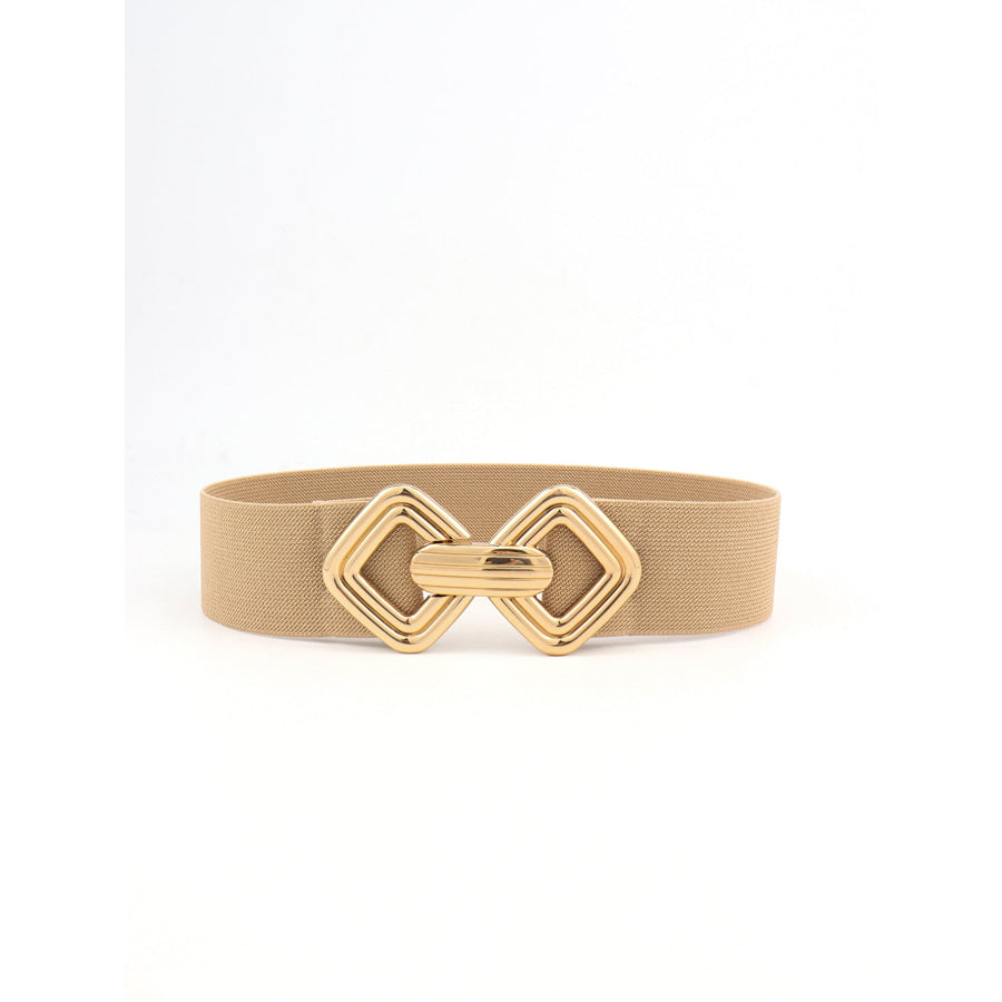 Geometric Buckle Elastic Wide Belt Khaki / One Size