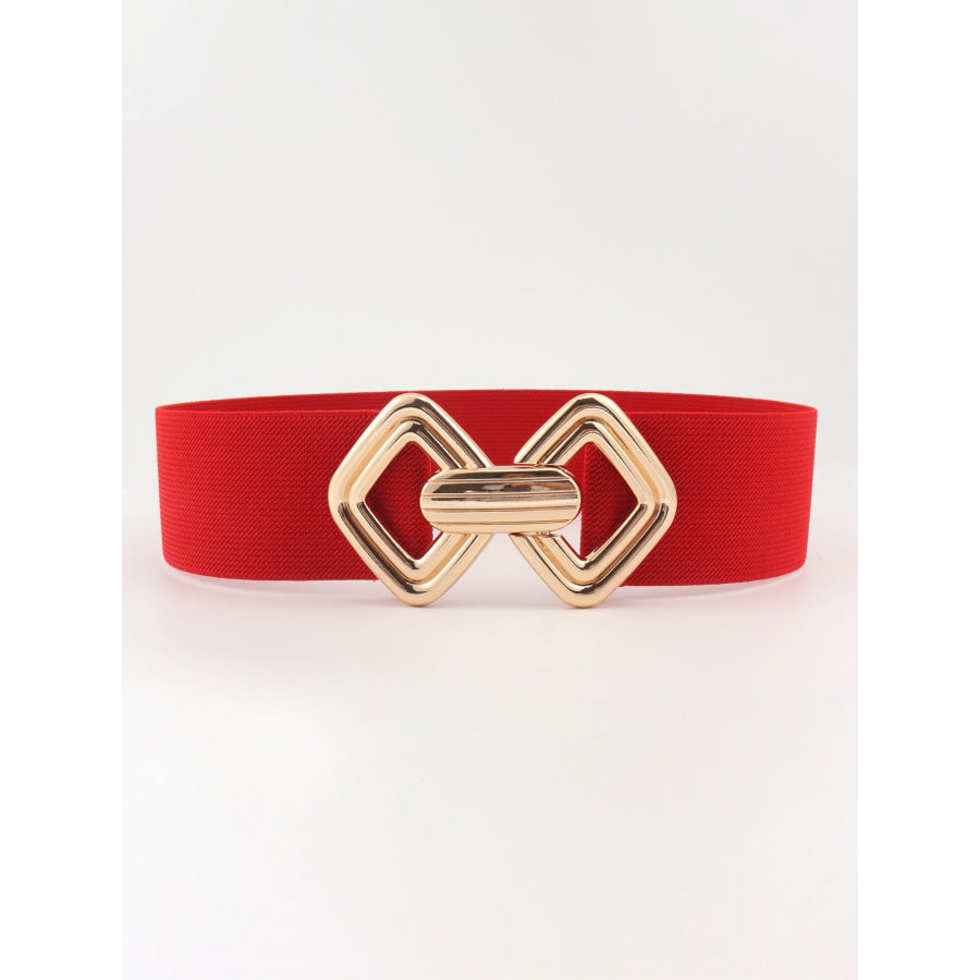 Geometric Buckle Elastic Wide Belt Red / One Size