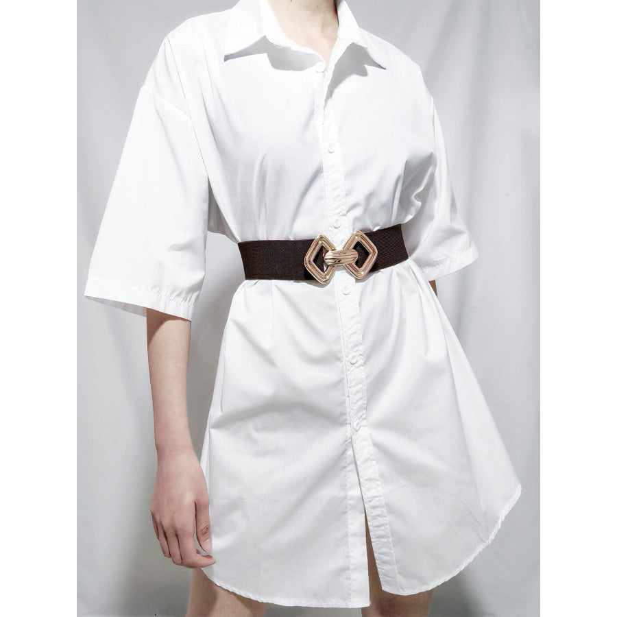 Geometric Buckle Elastic Wide Belt