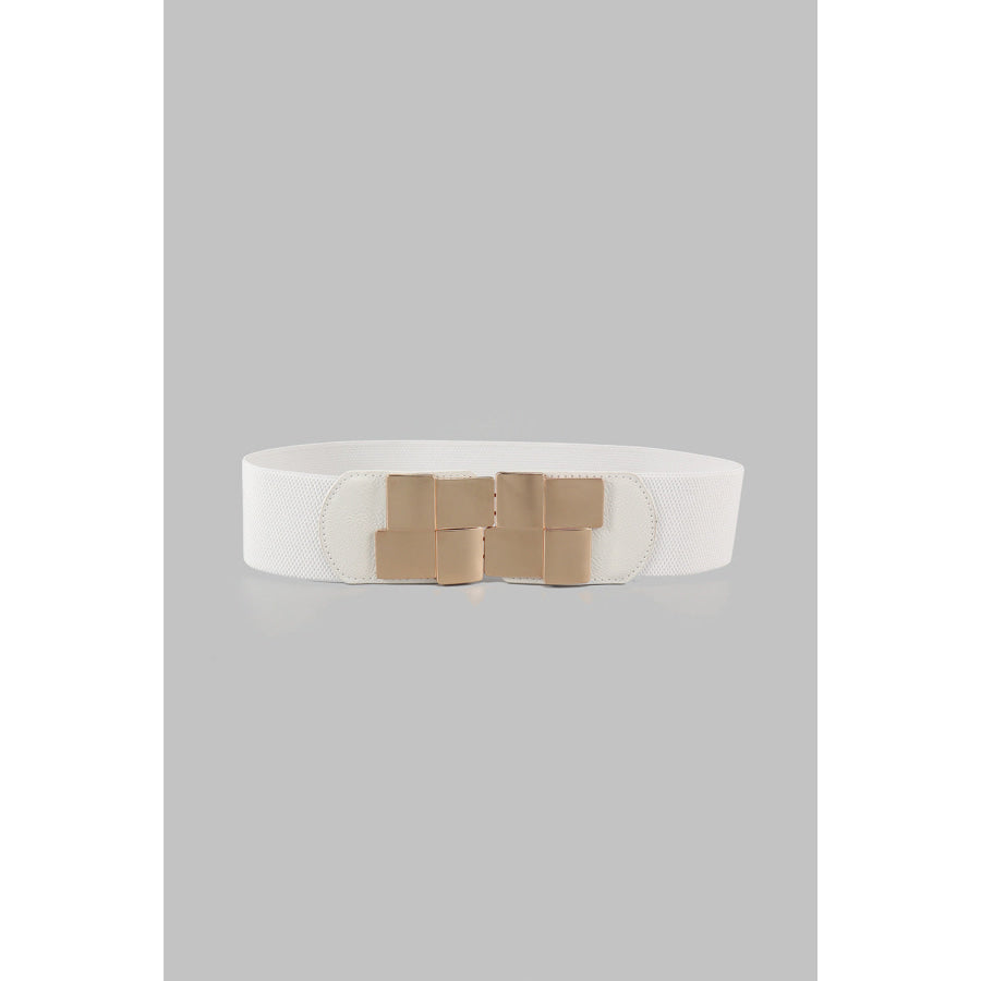 Geometric Buckle Elastic Wide Belt White / One Size