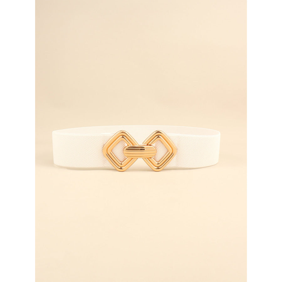 Geometric Buckle Elastic Wide Belt White / One Size