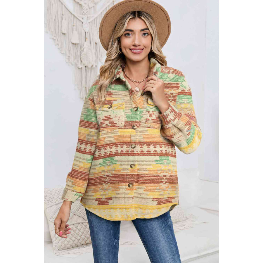 Geometric Button Down Collared Jacket Chartreuse / S