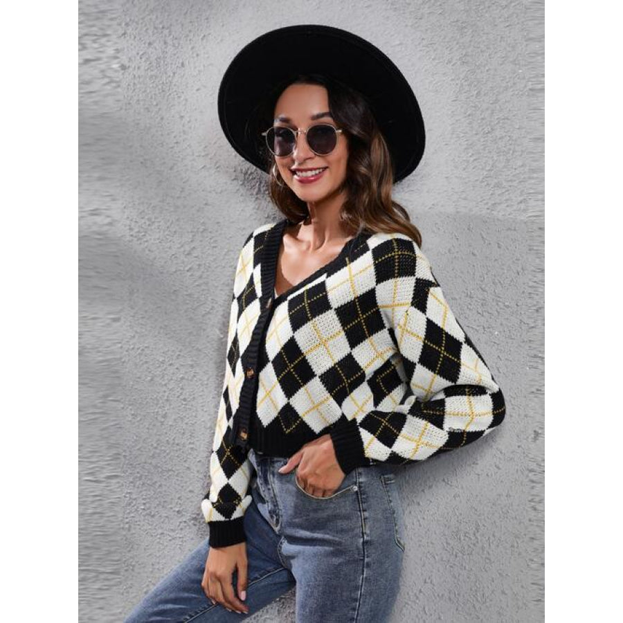 Geometric Button Up Long Sleeve Cardigan Shirts & Tops