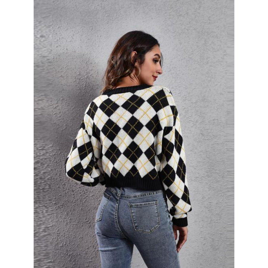 Geometric Button Up Long Sleeve Cardigan Shirts & Tops