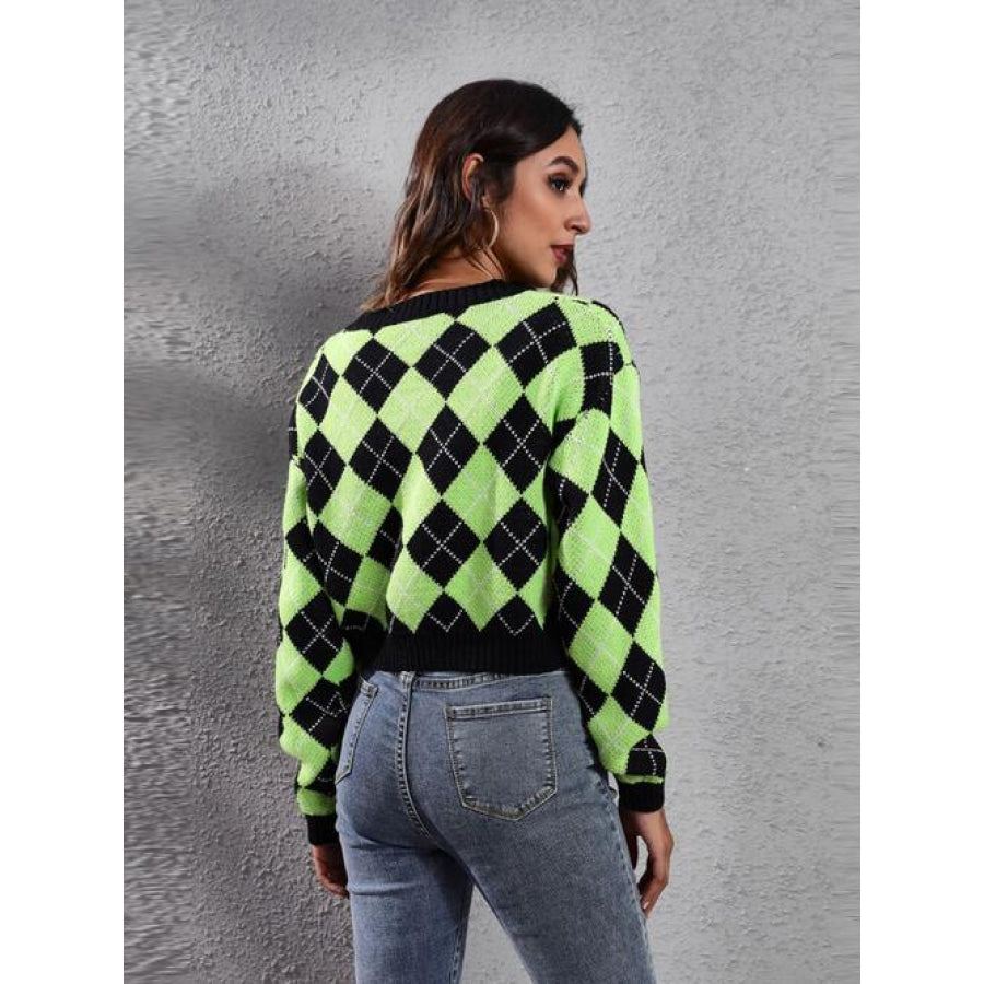 Geometric Button Up Long Sleeve Cardigan Shirts & Tops