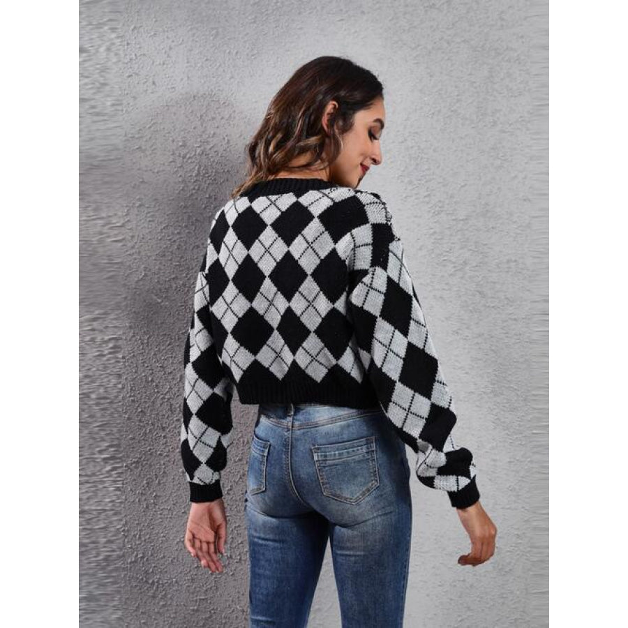 Geometric Button Up Long Sleeve Cardigan Shirts & Tops