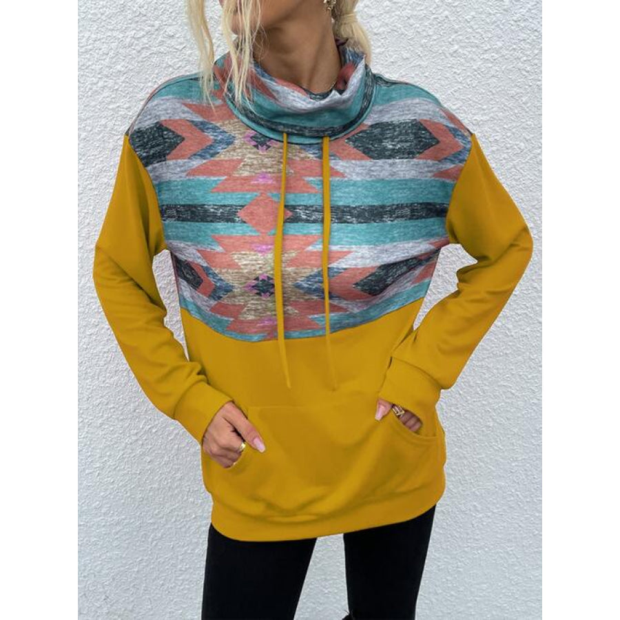 Geometric Drawstring Long-Sleeve Sweatshirt Chartreuse / S