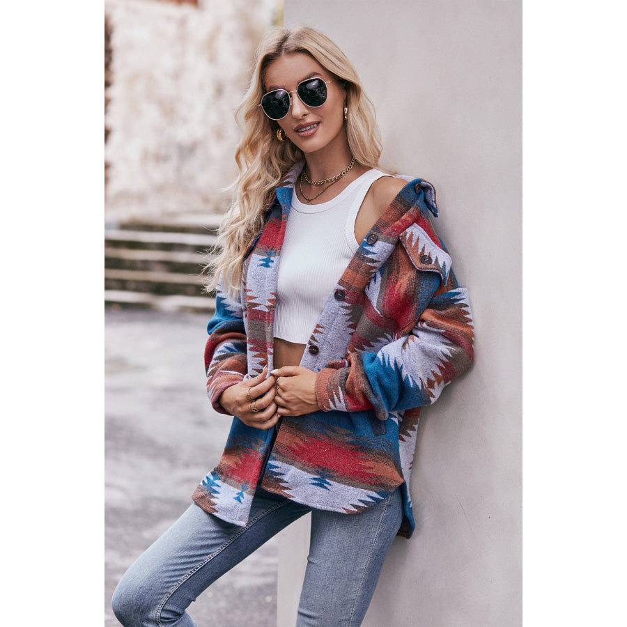 Geometric Dropped Shoulder Jacket with Pockets