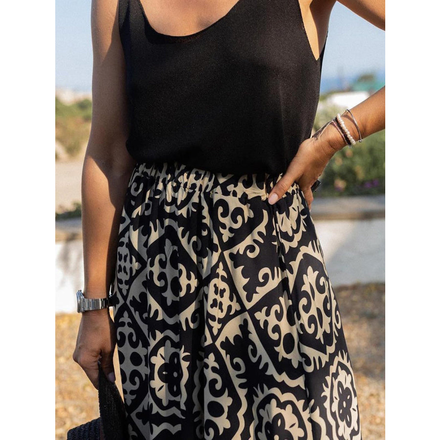 Geometric Elastic Waist Maxi Skirt Apparel and Accessories