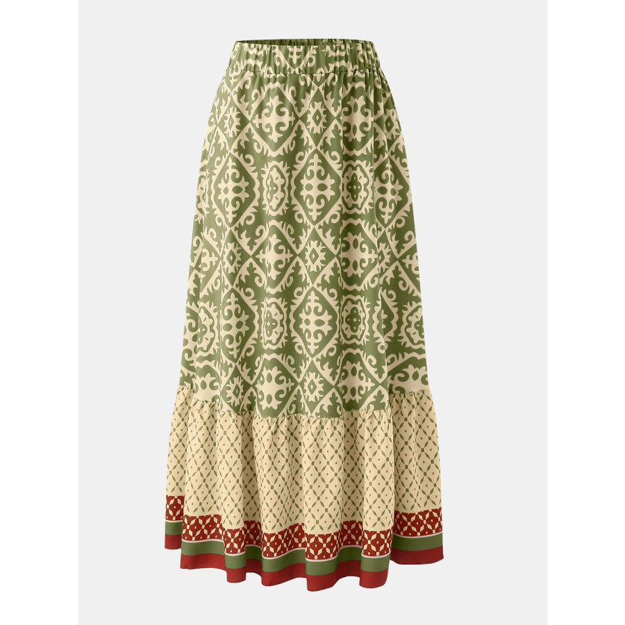 Geometric Elastic Waist Maxi Skirt Matcha Green / S Apparel and Accessories