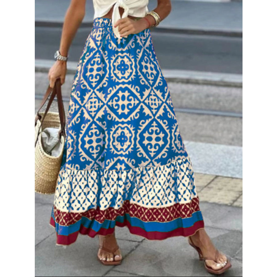Geometric Elastic Waist Maxi Skirt Apparel and Accessories