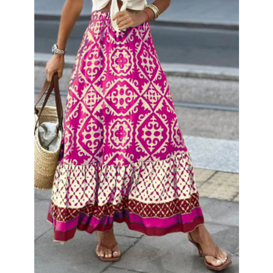 Geometric Elastic Waist Maxi Skirt Apparel and Accessories