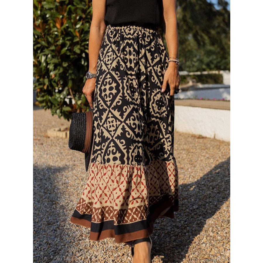Geometric Elastic Waist Maxi Skirt Black / S Apparel and Accessories
