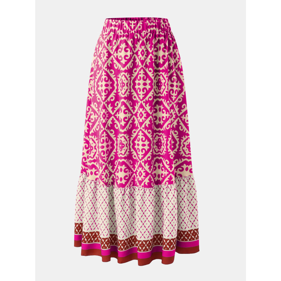 Geometric Elastic Waist Maxi Skirt Hot Pink / S Apparel and Accessories