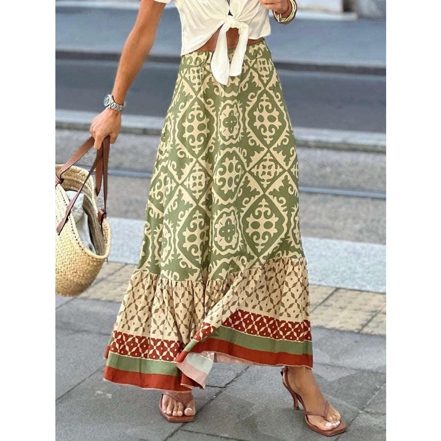 Geometric Elastic Waist Maxi Skirt Matcha Green / S Apparel and Accessories