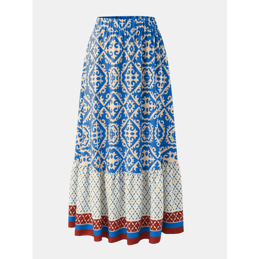 Geometric Elastic Waist Maxi Skirt Ultra marine / S Apparel and Accessories