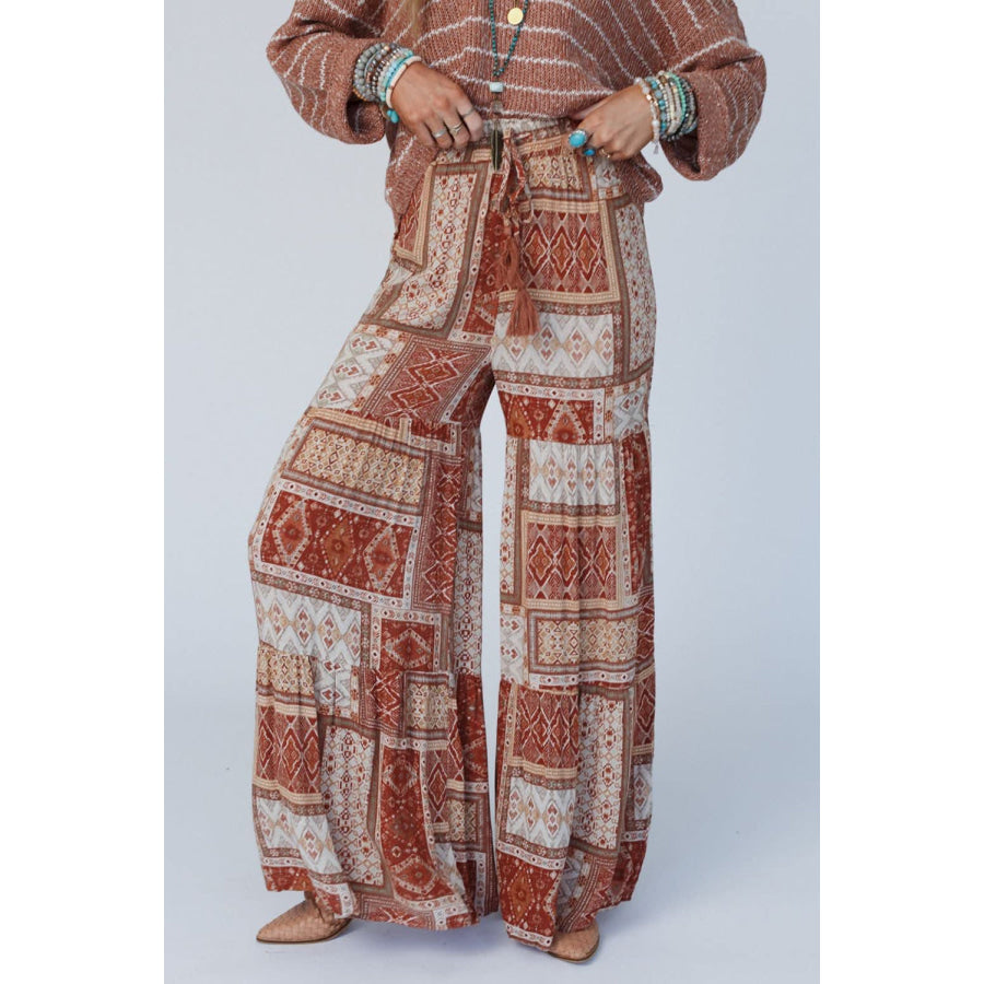 Geometric High Waist Wide Leg Pants Multicolor / S Apparel and Accessories