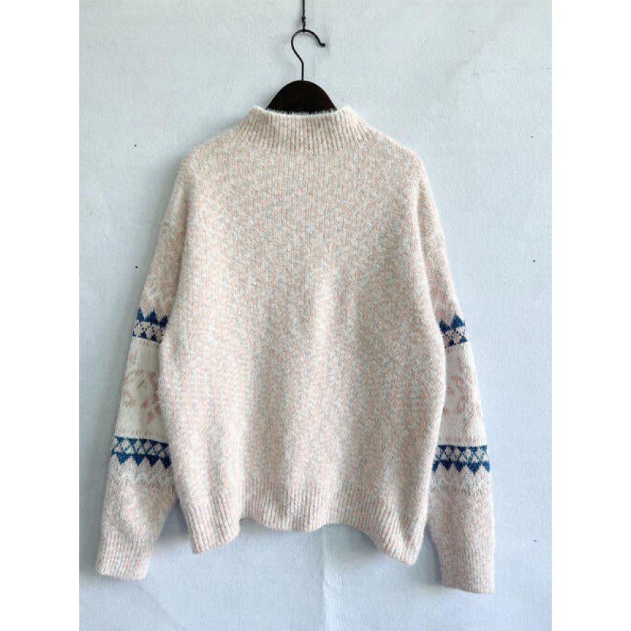 Geometric Mock Neck Dropped Shoulder Sweater Shirts & Tops