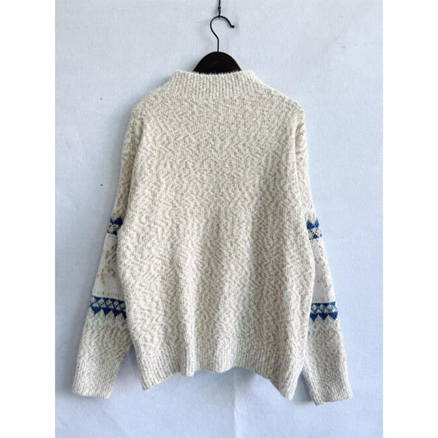 Geometric Mock Neck Dropped Shoulder Sweater Shirts & Tops