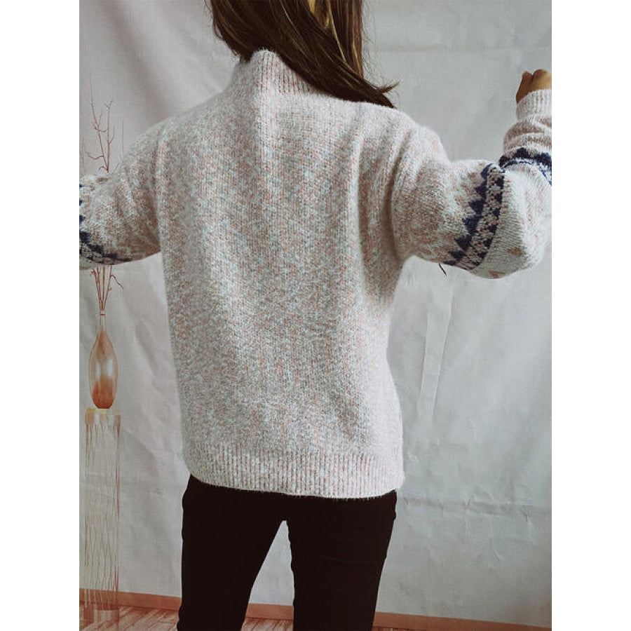 Geometric Mock Neck Dropped Shoulder Sweater Shirts & Tops