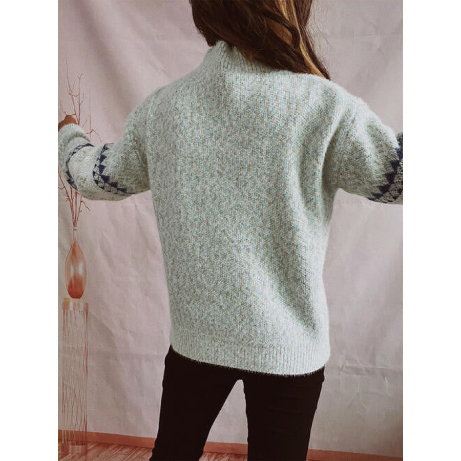 Geometric Mock Neck Dropped Shoulder Sweater Shirts & Tops