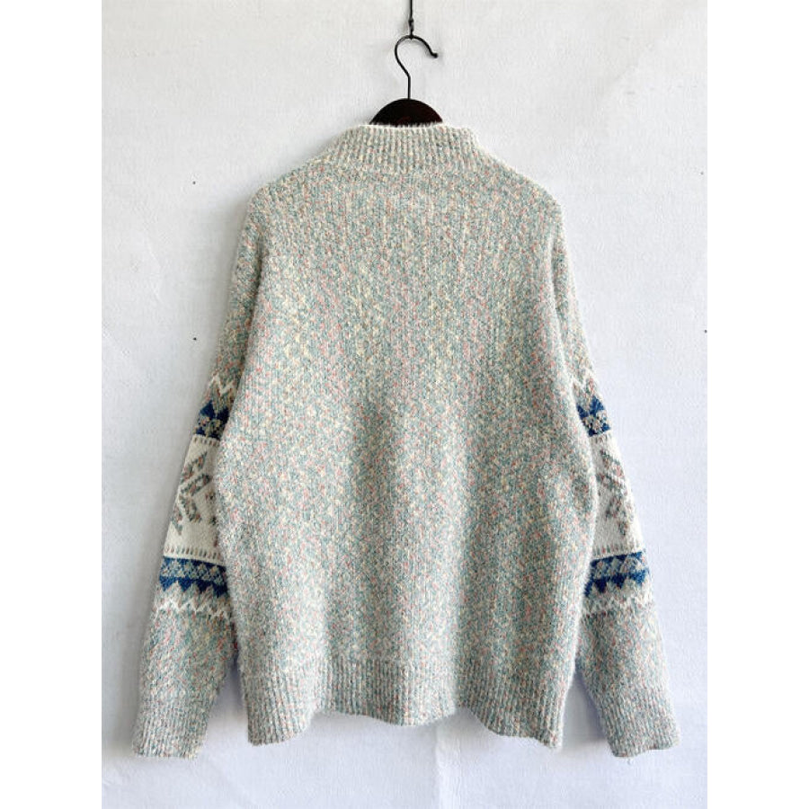 Geometric Mock Neck Dropped Shoulder Sweater Shirts & Tops