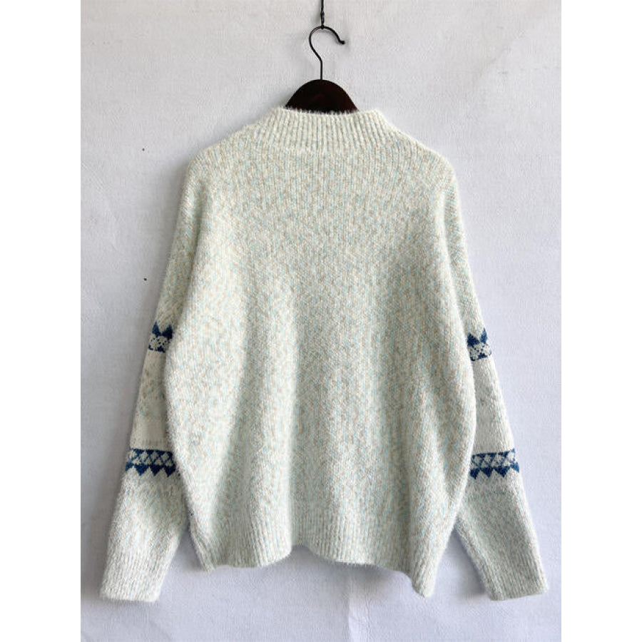 Geometric Mock Neck Dropped Shoulder Sweater Shirts & Tops