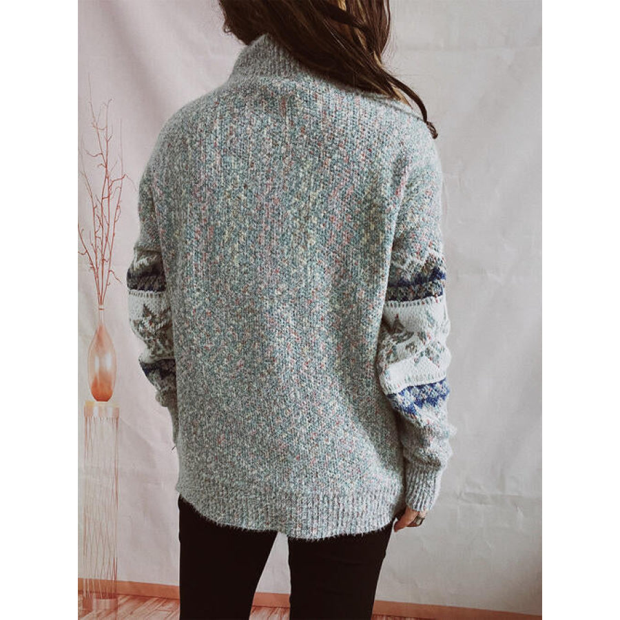 Geometric Mock Neck Dropped Shoulder Sweater Shirts & Tops