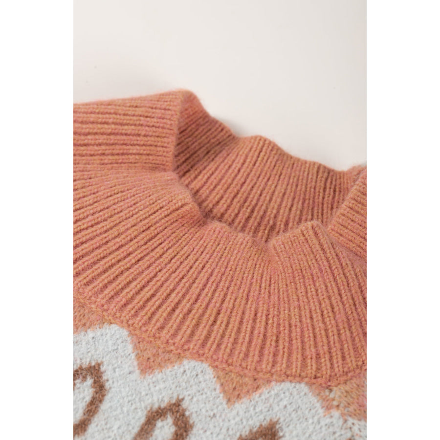 Geometric Mock Neck Long Sleeve Sweater Apparel and Accessories