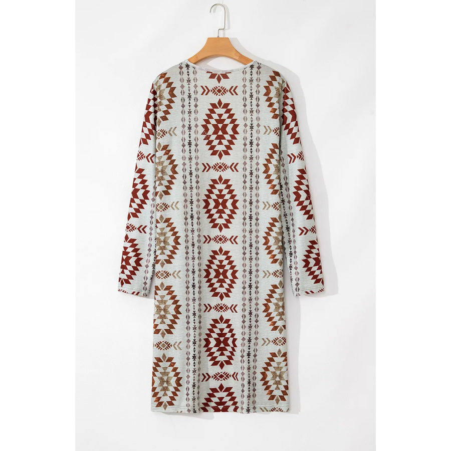 Geometric Open Front Long Sleeve Cover Up Apparel and Accessories