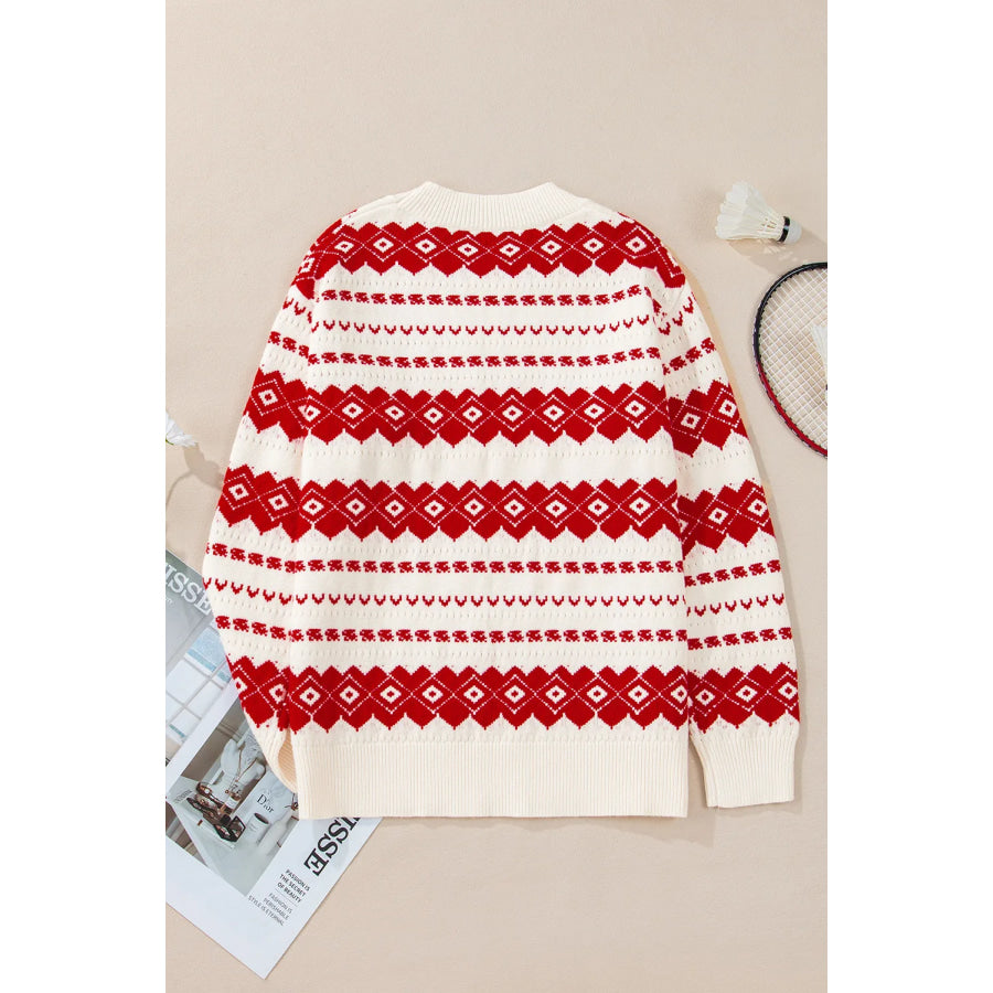 Geometric Round Neck Dropped Shoulder Sweater Apparel and Accessories