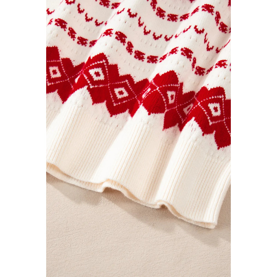 Geometric Round Neck Dropped Shoulder Sweater Apparel and Accessories