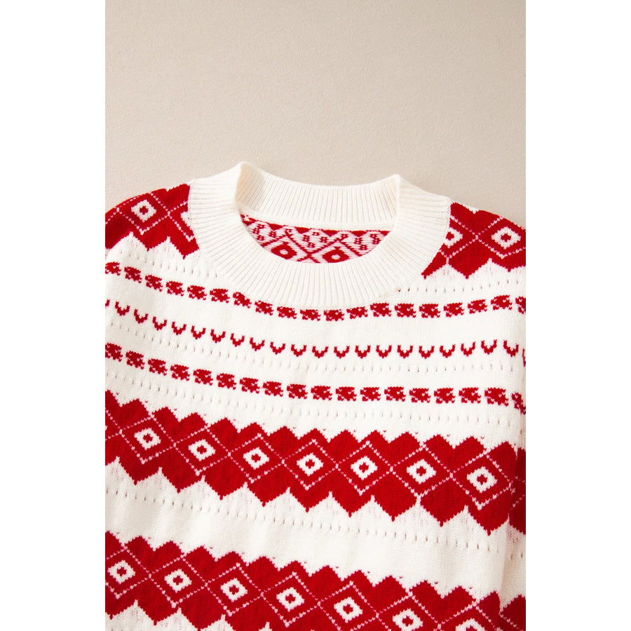 Geometric Round Neck Dropped Shoulder Sweater Apparel and Accessories