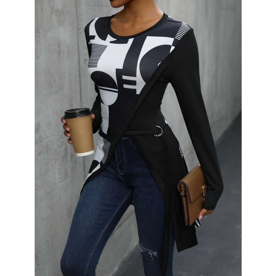 Geometric Round Neck Long Sleeve T-Shirt Apparel and Accessories