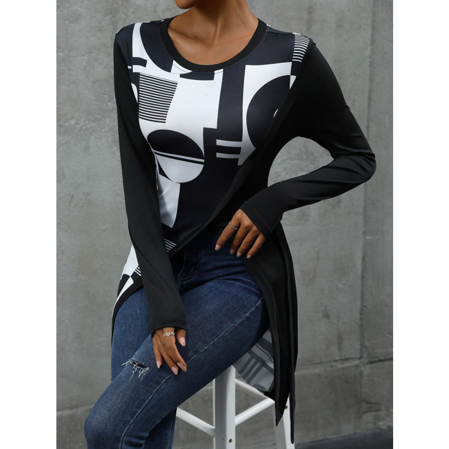 Geometric Round Neck Long Sleeve T-Shirt Apparel and Accessories