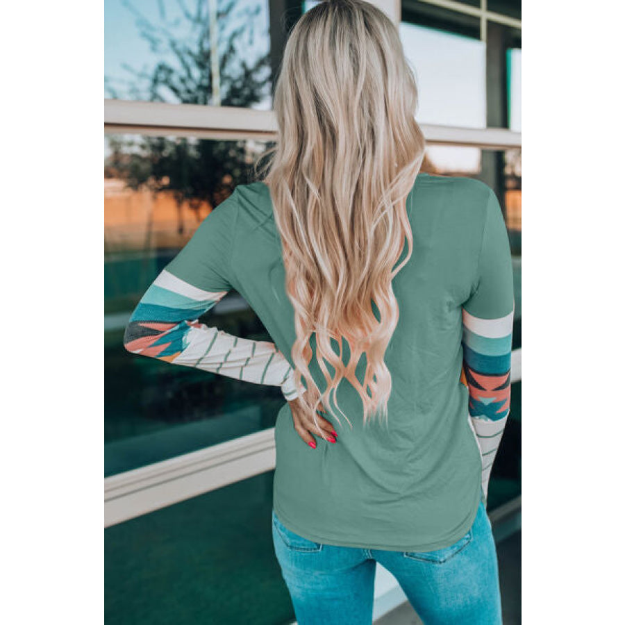 Geometric Round Neck Long Sleeve T - Shirt Apparel and Accessories