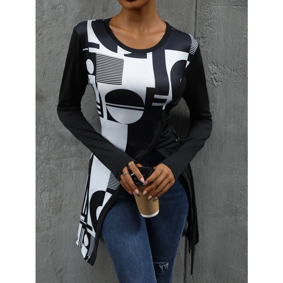 Geometric Round Neck Long Sleeve T-Shirt Apparel and Accessories