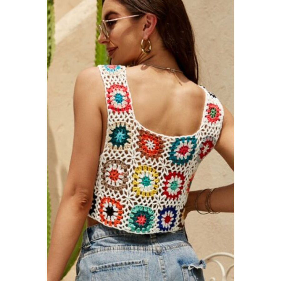 Geometric Square Neck Wide Strap Sweater Vest Apparel and Accessories