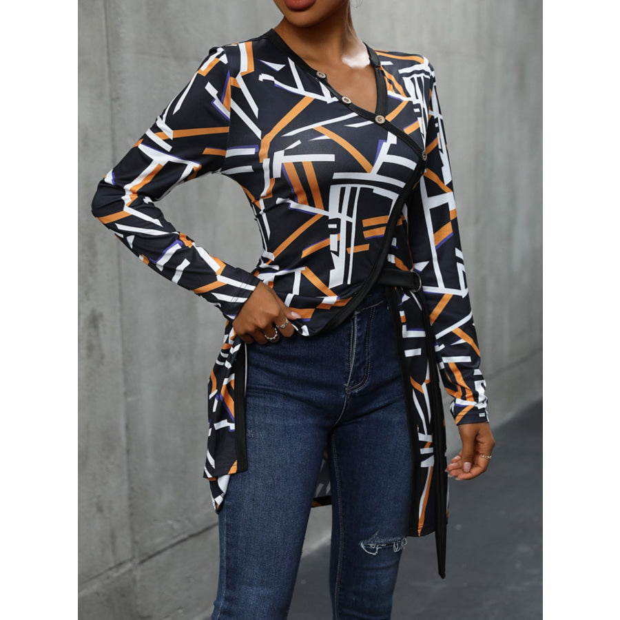 Geometric Surplice Long Sleeve T-Shirt Apparel and Accessories