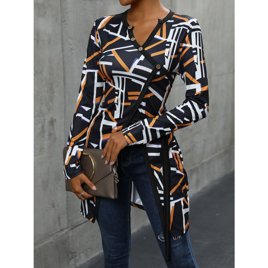 Geometric Surplice Long Sleeve T-Shirt Apparel and Accessories