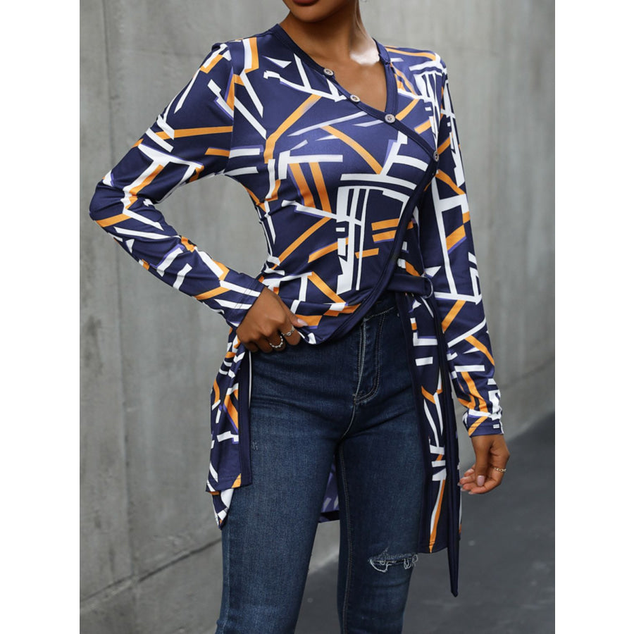 Geometric Surplice Long Sleeve T-Shirt Apparel and Accessories