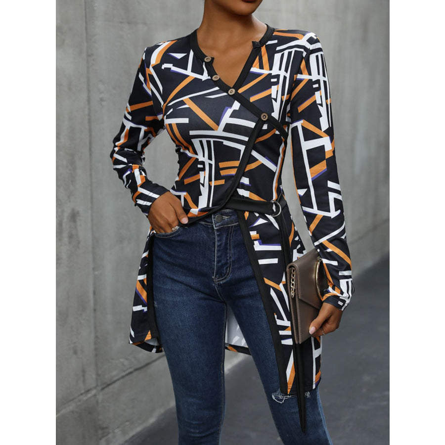 Geometric Surplice Long Sleeve T-Shirt Black / S Apparel and Accessories